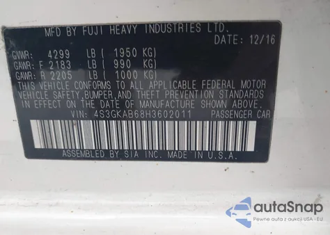 2017 Subaru Impreza 2.0I Premium from USA, damaged, VIN 4S3GKAB68H3602011